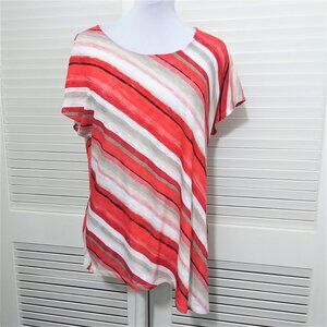 Chico's Top Colorful Diagonal Stripe Asymmetrical Tee Womens‎ Large